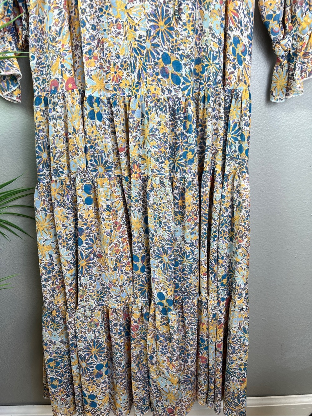 Free People Floral Maxi Dress in Yellow, Blue, Rust and Cream Sheer XS - Picture 2 of 10